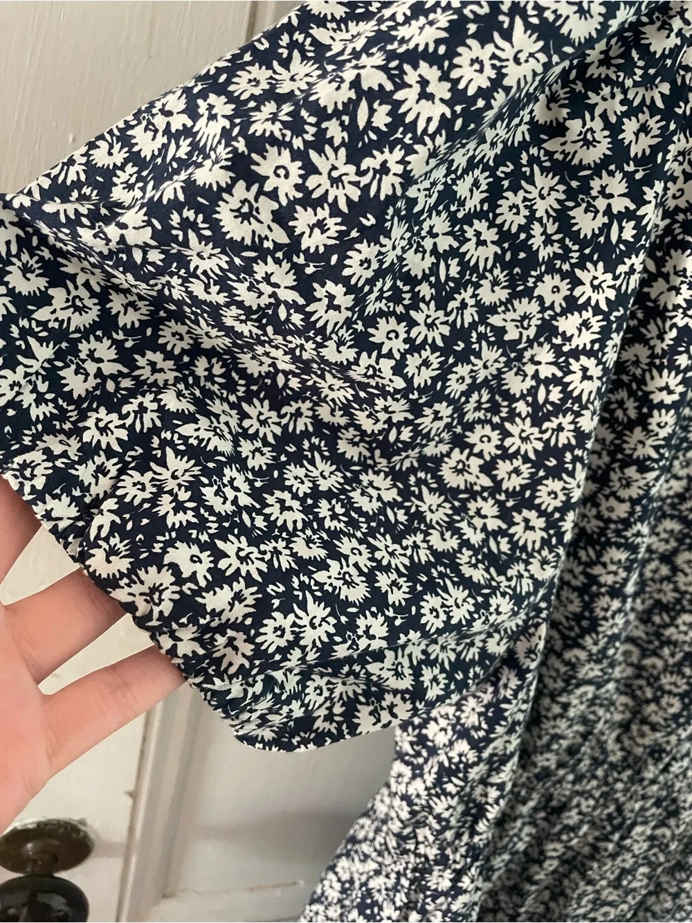 J.Crew Factory Cotton Floral Mini Dress Size 14 Navy & White Short Sleeve